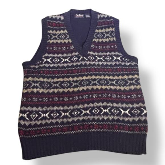 Vintage Par Four Sportswear Fair Isle Sweater Vest Navy Red Wool Blend Large - Picture 1 of 9